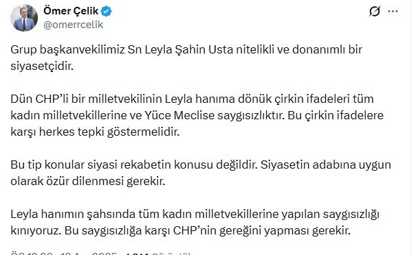 AK Parti Sözcüsü Çelik’ten Mecliste Yaşanan Saygısızlığa Sert Tepki: ‘CHP’li Vekilin Çirkin İfadeleri Tüm Kadın Milletvekillerine Hakarettir’