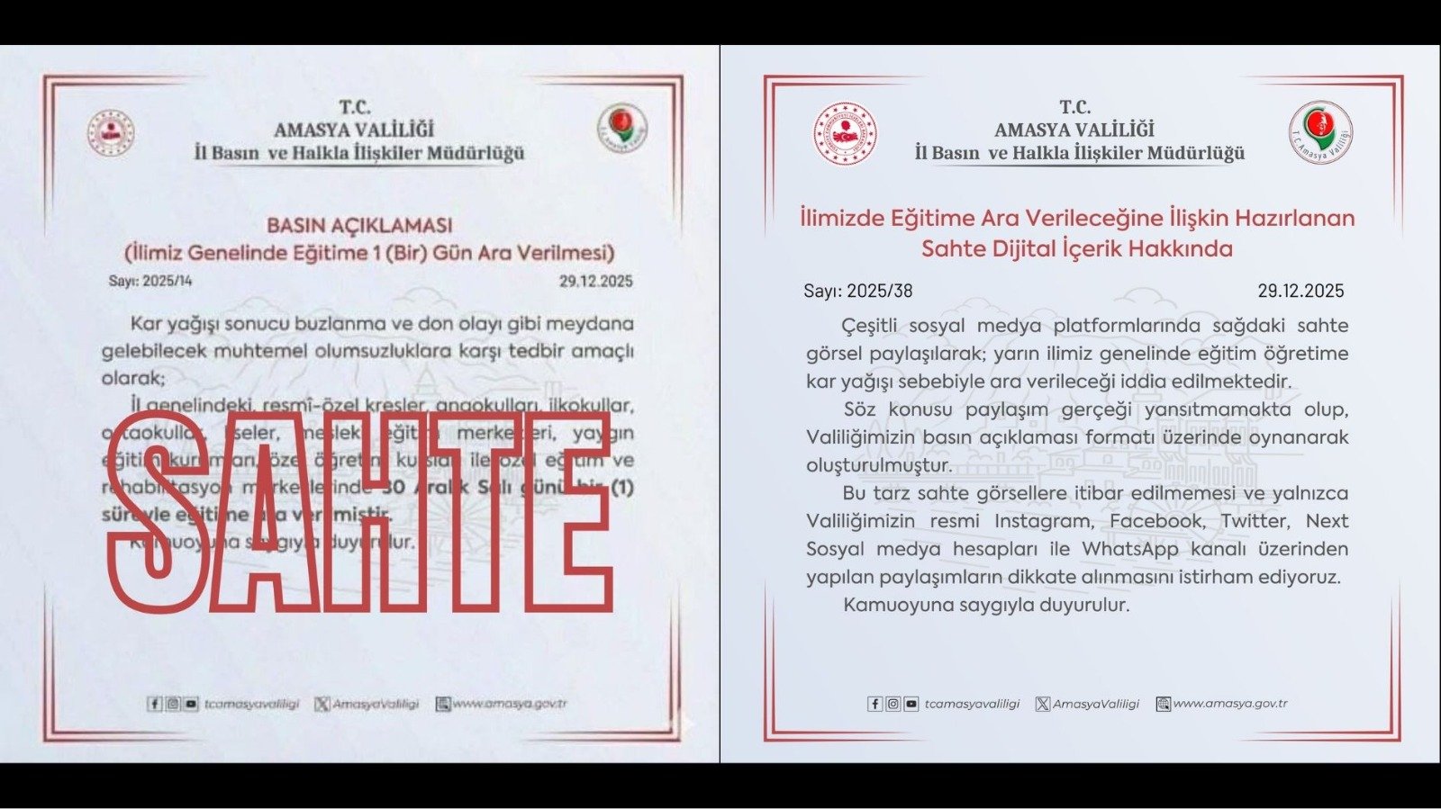 Amasya Valiliği, sosyal medyada dolaşan