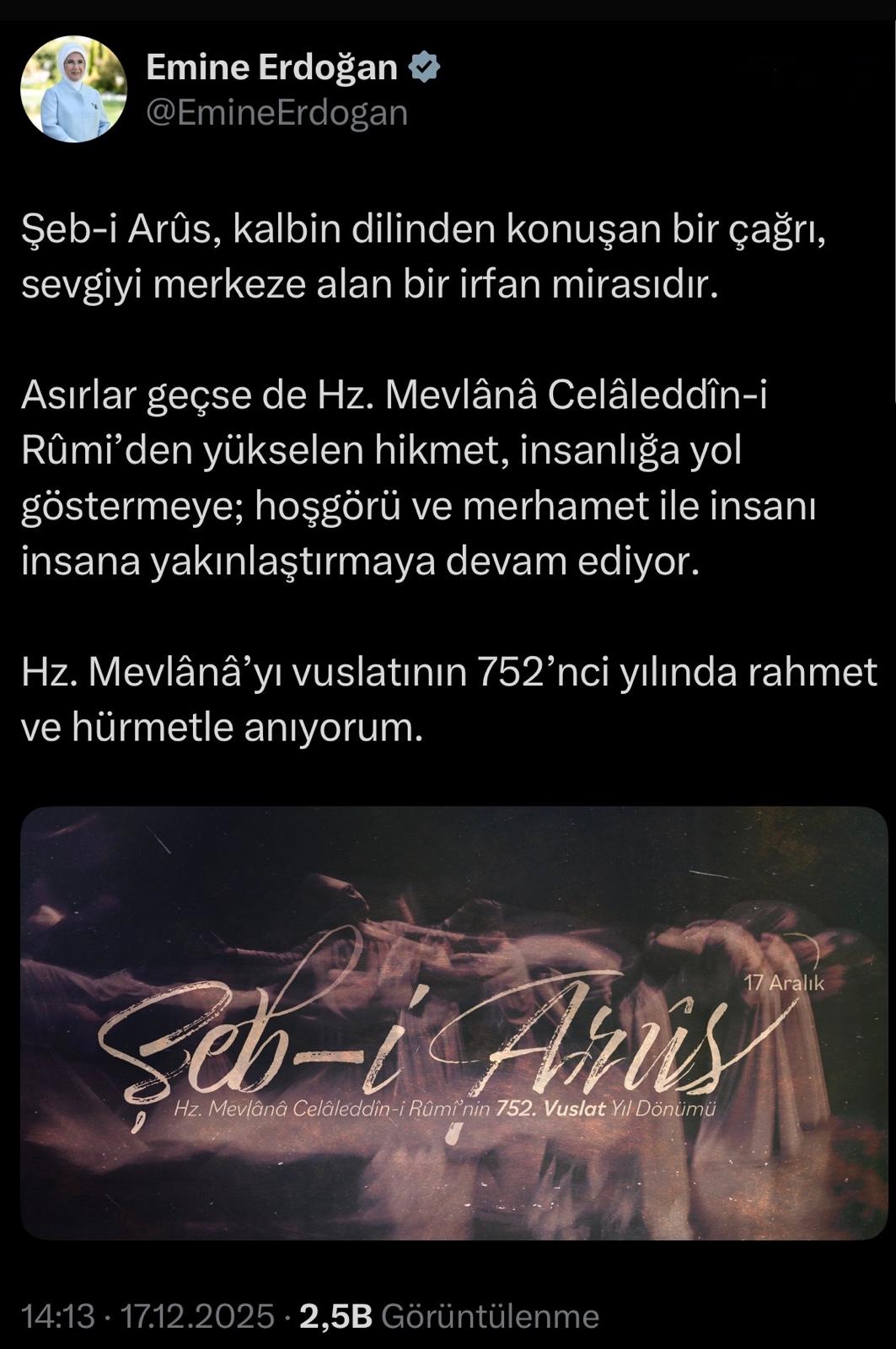 Emine Erdoğan, Mevlana Celaleddin-i Rumi'nin