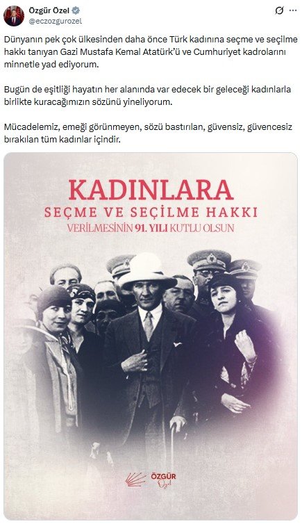 Özgür Özel’den 5 Aralık Mesajı: ‘Kadınlarla Birlikte Eşit Bir Gelecek Kuracağız’