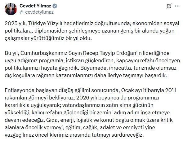 Cumhurbaşkanı Yardımcısı Cevdet Yılmaz, 2026