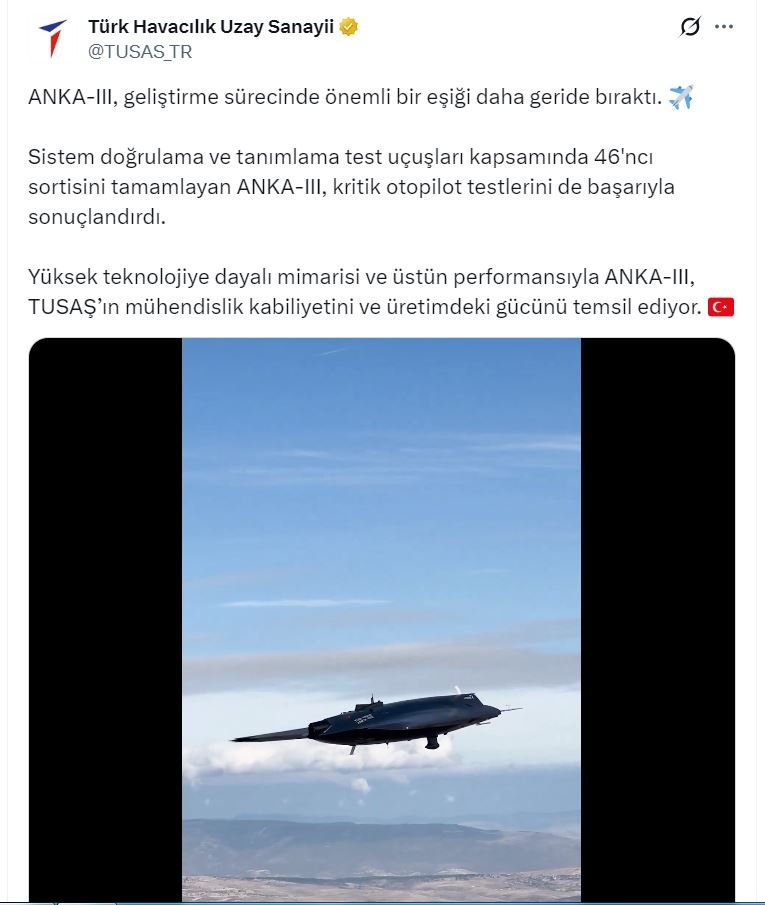 TUSAŞ’tan Kritik Başarı: ANKA-3 İHA Otopilot Testlerini Geçti