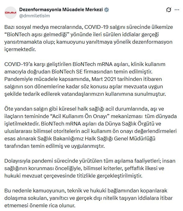 DMM, COVID-19 sürecinde 'BioNTech aşısı