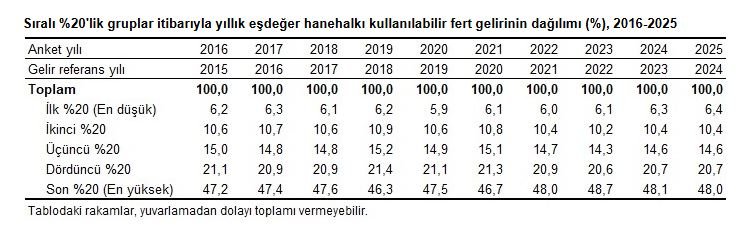 TÜİK'in 2025 gelir dağılımı raporuna