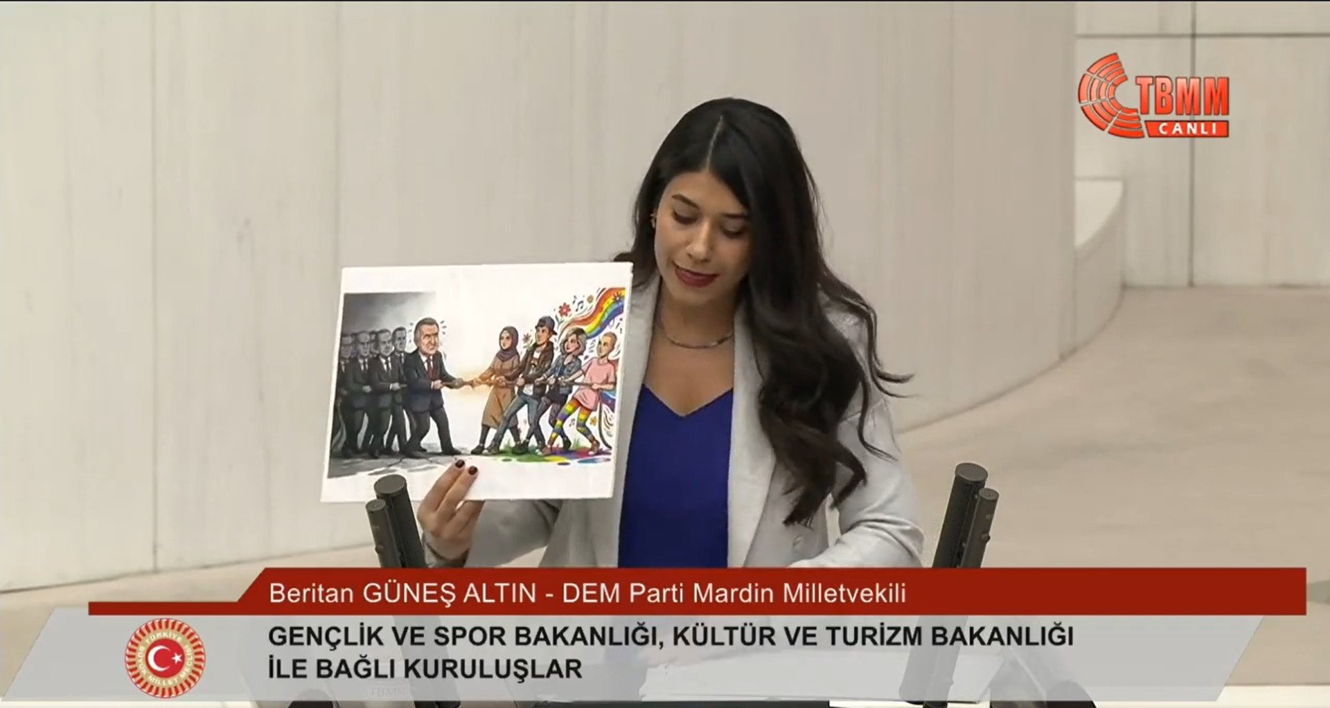 TBMM’de Bütçe Görüşmeleri Gerginleşti: LGBT Pankartı ve Halat Karikatürüyle Meclis Sıraları Karıştı