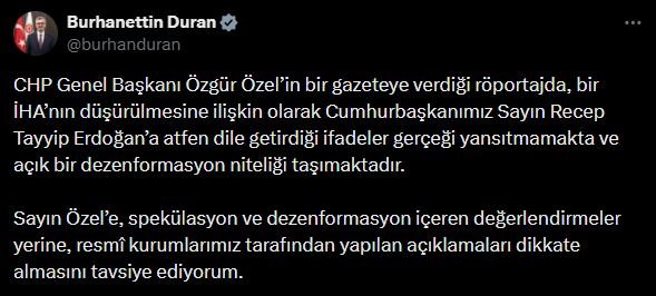 İletişim Başkanı Burhanettin Duran, CHP