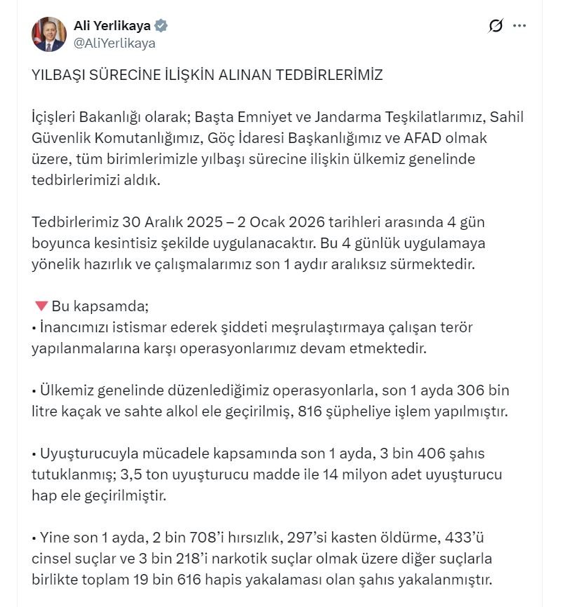 İçişleri Bakanı Ali Yerlikaya,