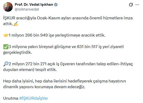 Bakan Işıkhan’dan İstihdam Hamlesi: İŞKUR 1,3 Milyon Kişiyi İşe Yerleştirdi