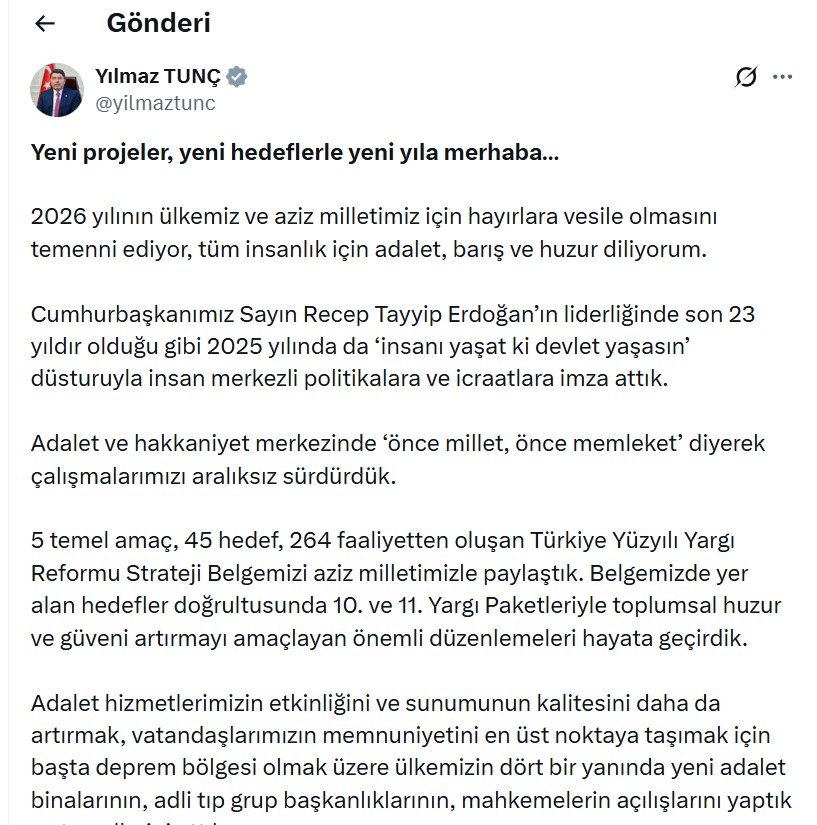 Adalet Bakanı Yılmaz Tunç, yeni