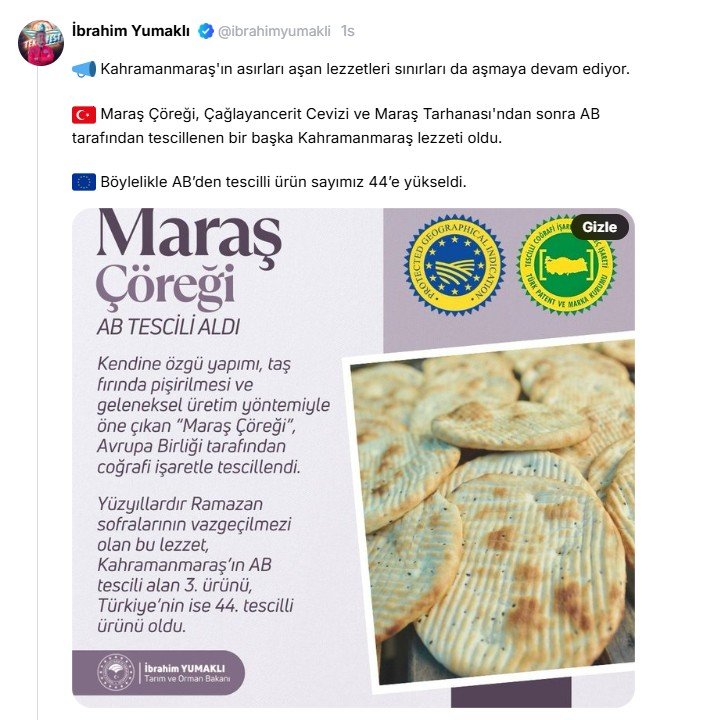 Maraş çöreği, Avrupa Birliği'nden coğrafi