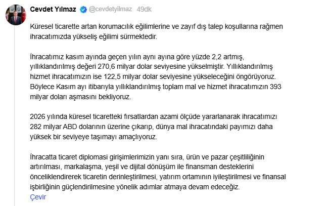 Cumhurbaşkanı Yardımcısı Cevdet Yılmaz, 2026