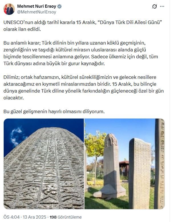 UNESCO Kararıyla 15 Aralık ‘Dünya Türk Dili Ailesi Günü’ İlan Edildi