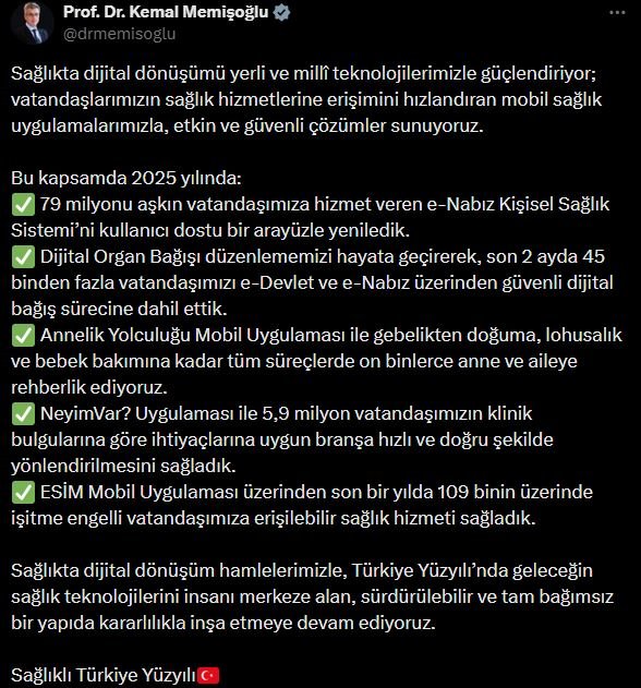 Sağlık Bakanı Kemal Memişoğlu, e-Nabız,