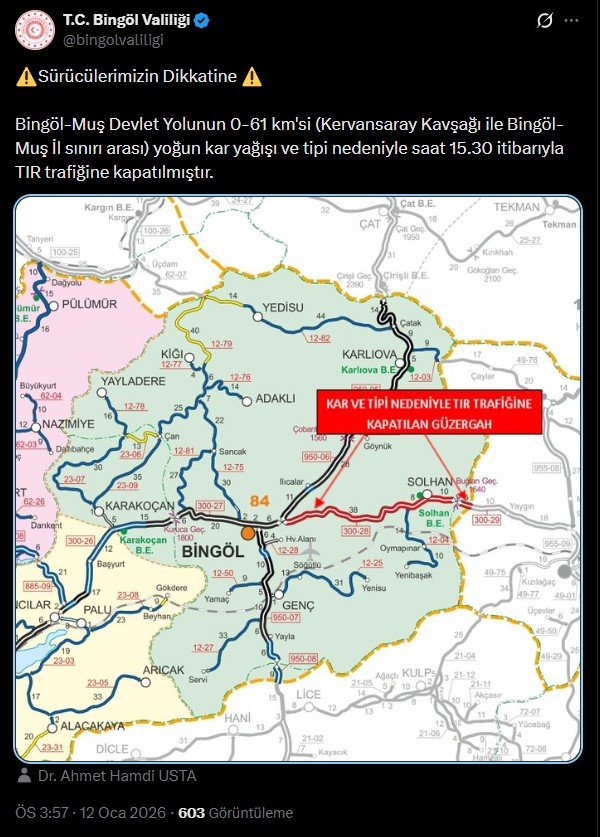 Bingöl Valiliği, yoğun kar