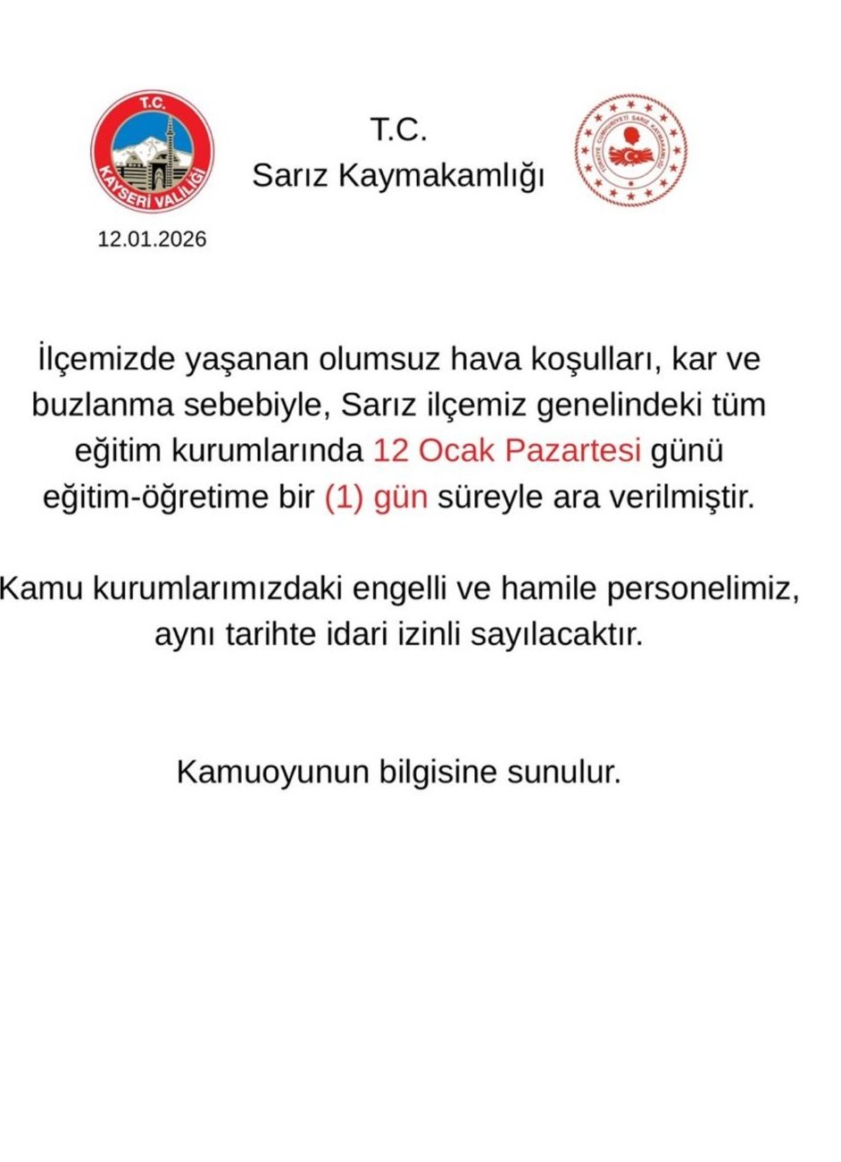 Kayseri'nin Pınarbaşı ve Sarız ilçelerinde