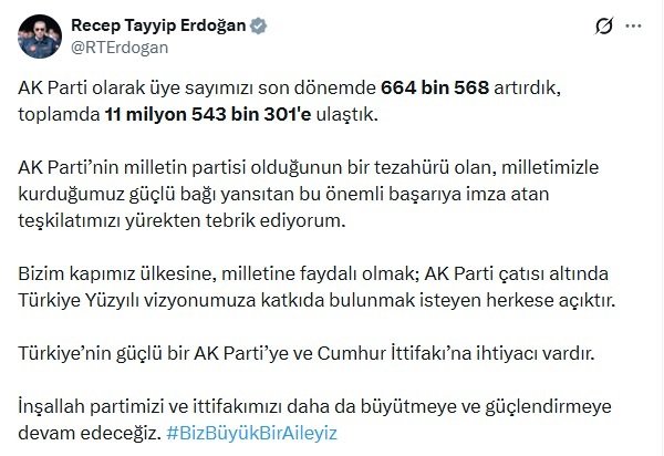 Cumhurbaşkanı Erdoğan, AK Parti'nin üye