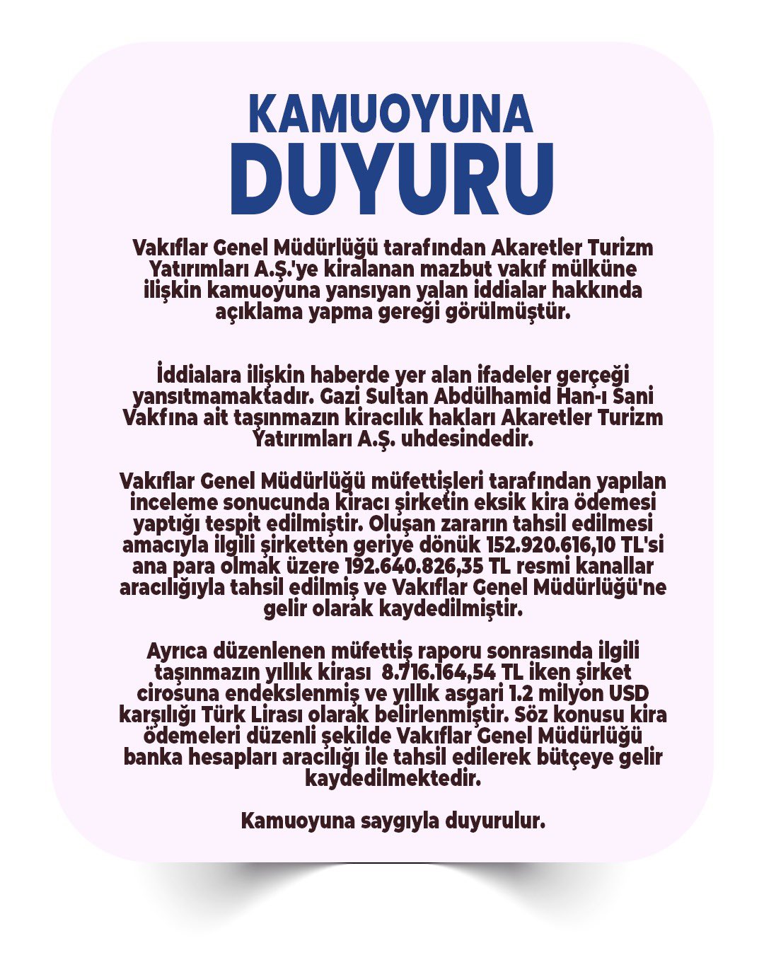 Vakıflar Genel Müdürlüğü, Akaretler