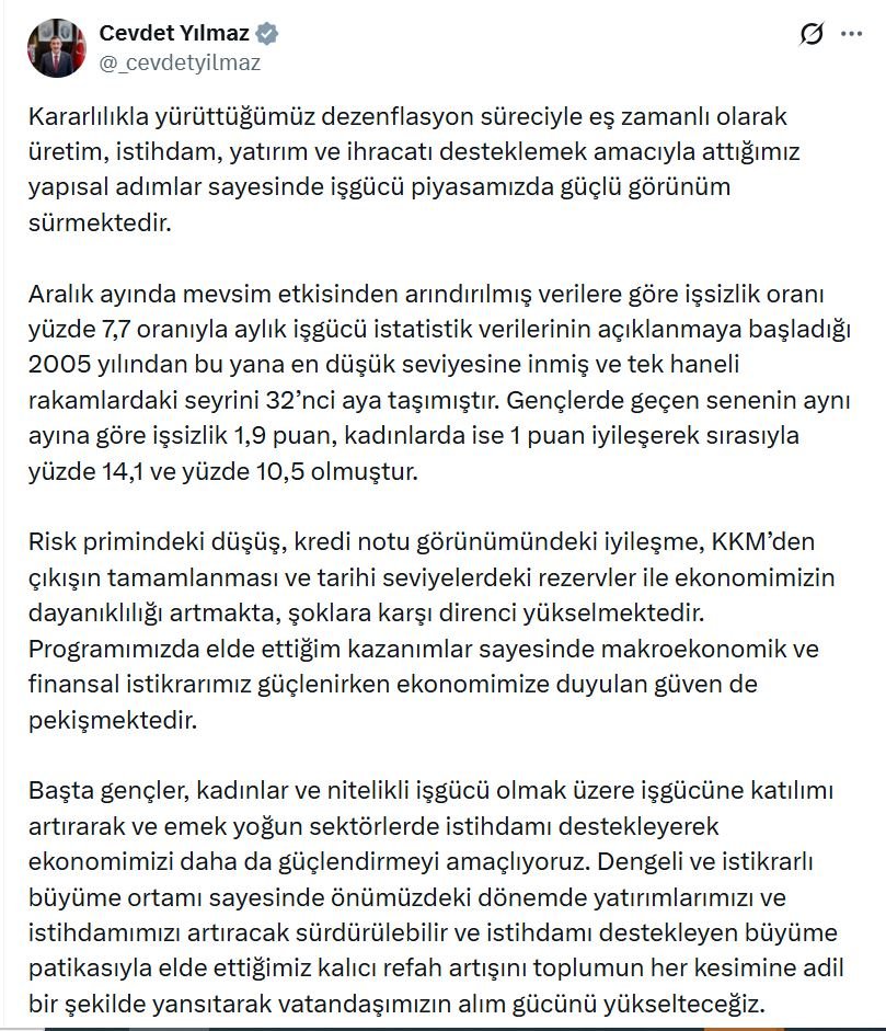 Cumhurbaşkanı Yardımcısı Cevdet Yılmaz, işsizliğin