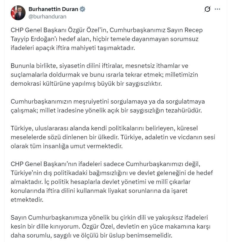 İletişim Başkanı Burhanettin Duran, CHP