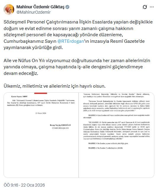 Sözleşmeli Personele Yarı Zamanlı Çalışma Hakkı: Cumhurbaşkanı Kararıyla Yeni Düzenleme Resmi Gazete’de