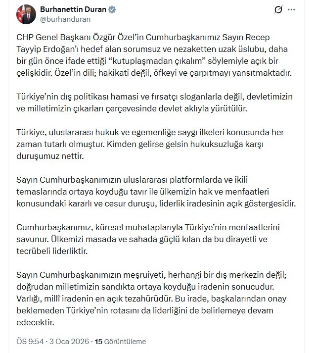 İletişim Başkanı Burhanettin Duran, CHP