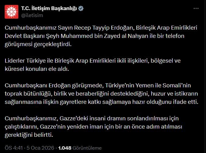 Cumhurbaşkanı Erdoğan, BAE Devlet Başkanı