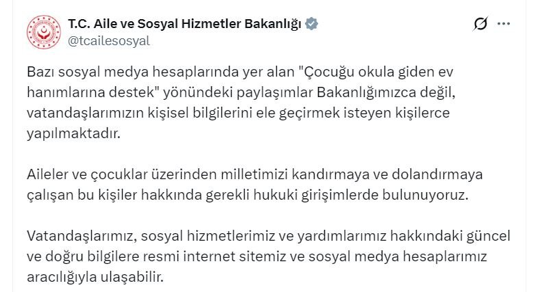Aile ve Sosyal Hizmetler Bakanlığı,