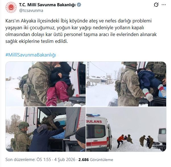 Kars'ın Akyaka ilçesinde kar nedeniyle