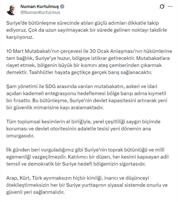 TBMM Başkanı Numan Kurtulmuş, Suriye'deki