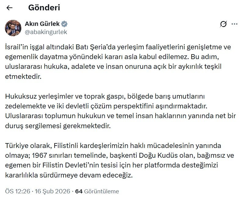 Adalet Bakanı Akın Gürlek, İsrail'in