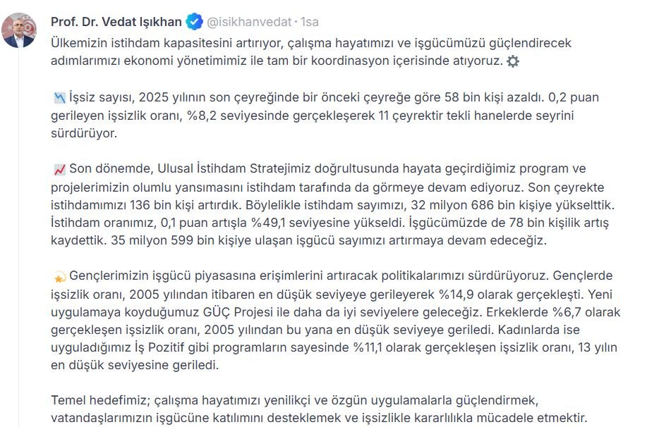 Çalışma Bakanı Vedat Işıkhan, işsizlik