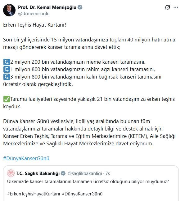 Sağlık Bakanı Kemal Memişoğlu, kanser
