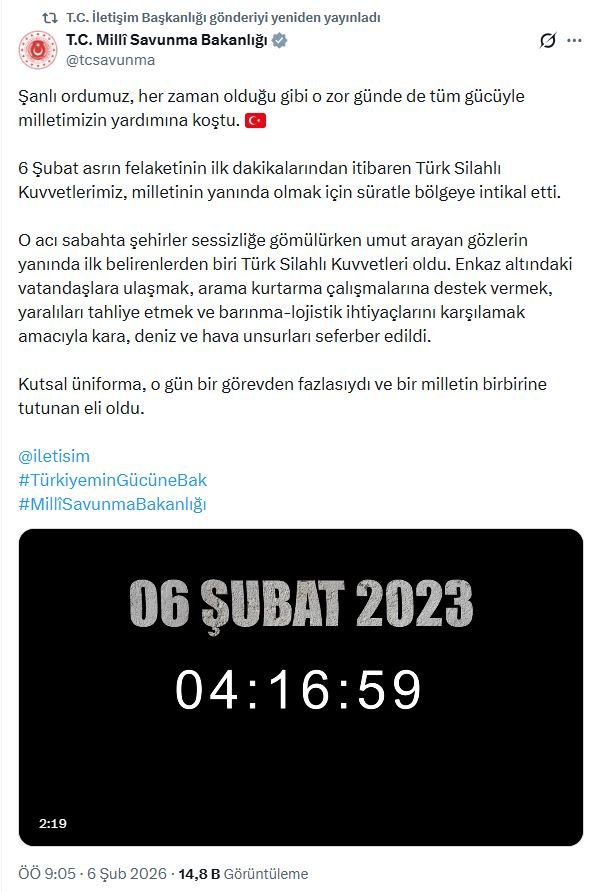 Milli Savunma Bakanlığı, 6 Şubat