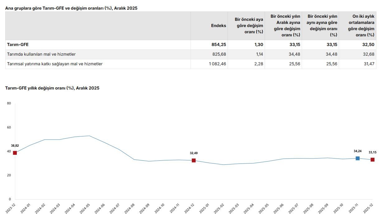 TÜİK, tarımsal girdi fiyatlarının Aralık