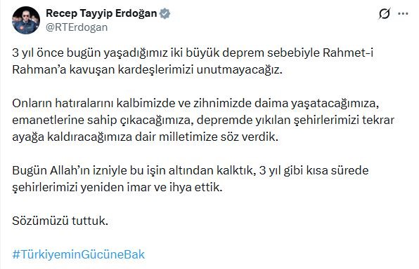 Cumhurbaşkanı Erdoğan, 6 Şubat depreminin