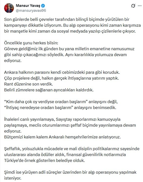 Ankara Büyükşehir Belediye Başkanı Mansur