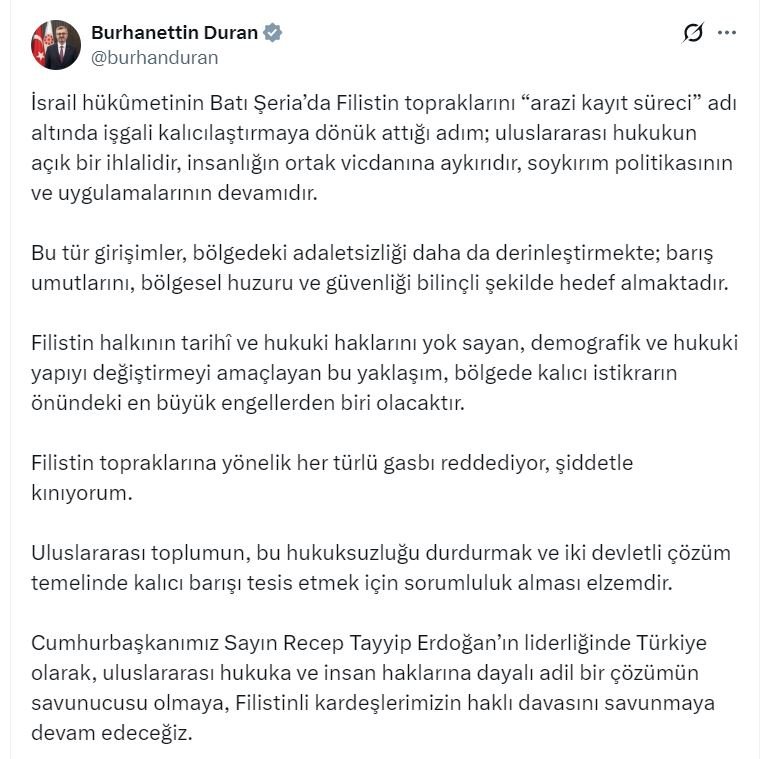 İletişim Başkanı Burhanettin Duran, İsrail'in