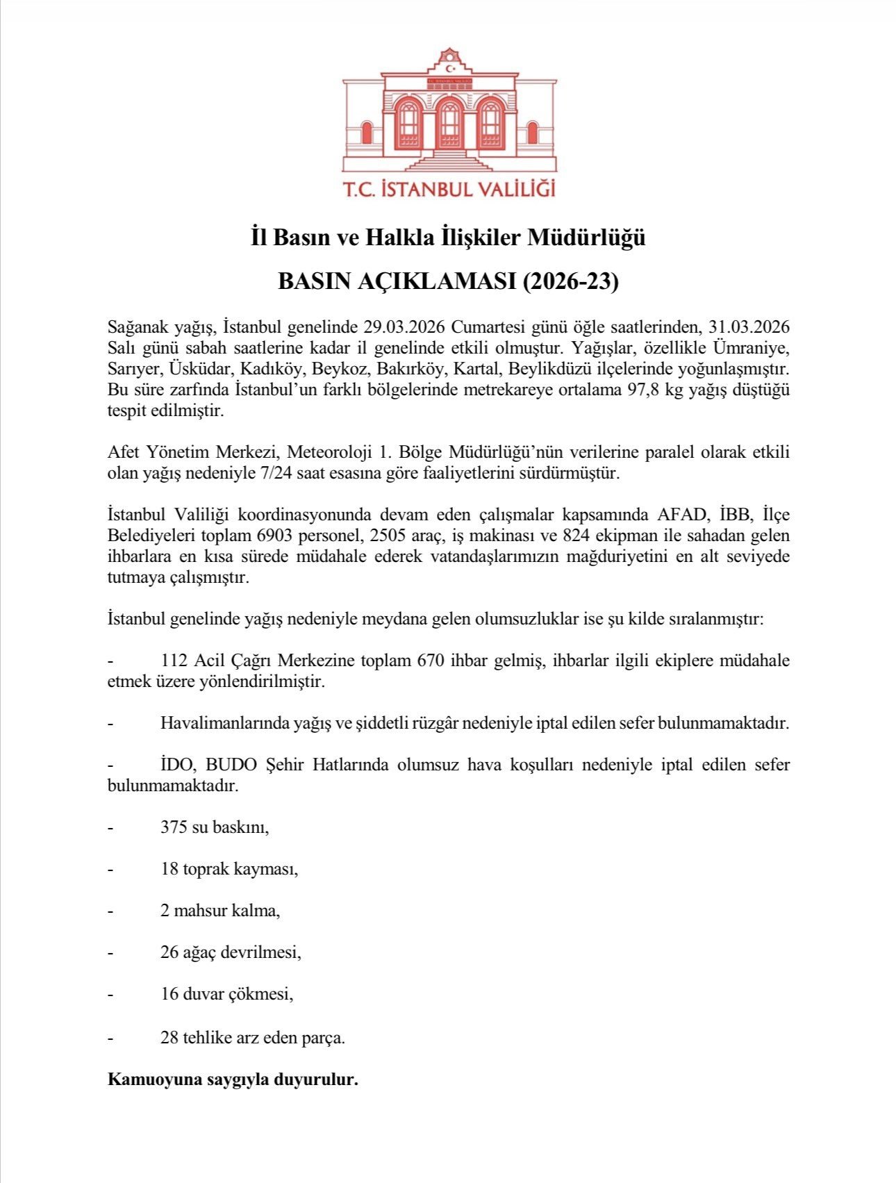 İstanbul Valiliği, 3 gün süren