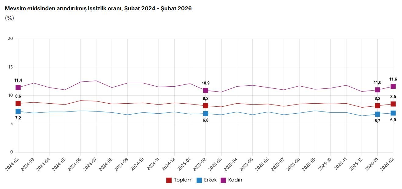 TÜİK, Şubat 2026 işsizlik oranını