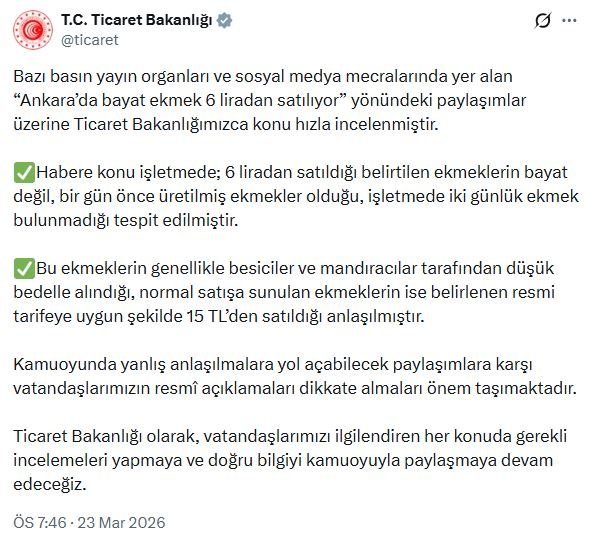 Ticaret Bakanlığı, 'Ankara'da bayat ekmek