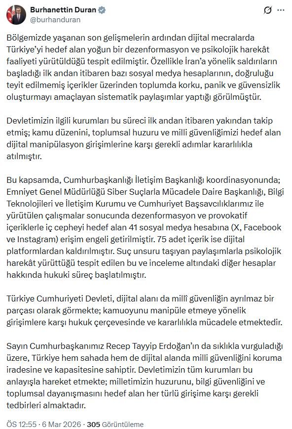 İletişim Başkanı Burhanettin Duran, İran