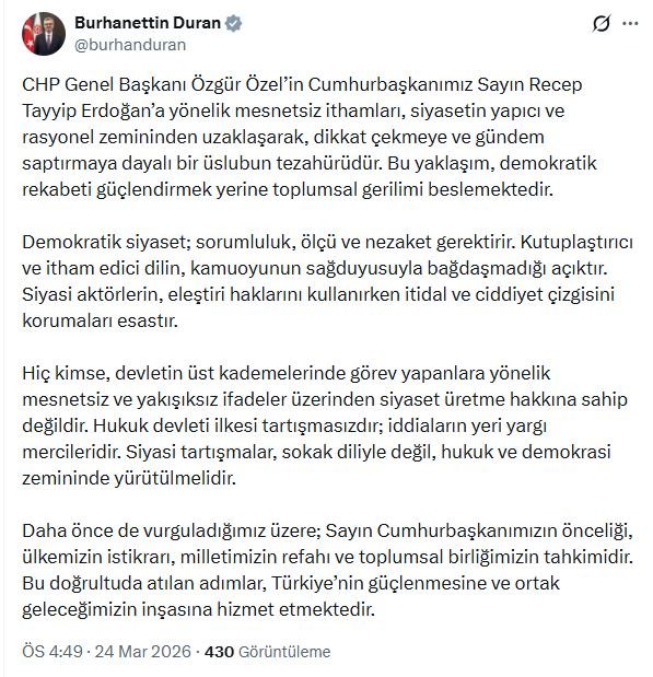 İletişim Başkanı Burhanettin Duran, CHP