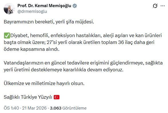 Sağlık Bakanı Kemal Memişoğlu, 27'si