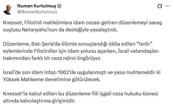 TBMM Başkanı Numan Kurtulmuş, İsrail'in
