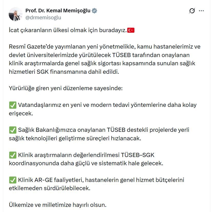 Sağlık Bakanı Kemal Memişoğlu, TÜSEB