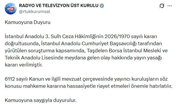 RTÜK, İstanbul Çekmeköy'de bir öğrencinin