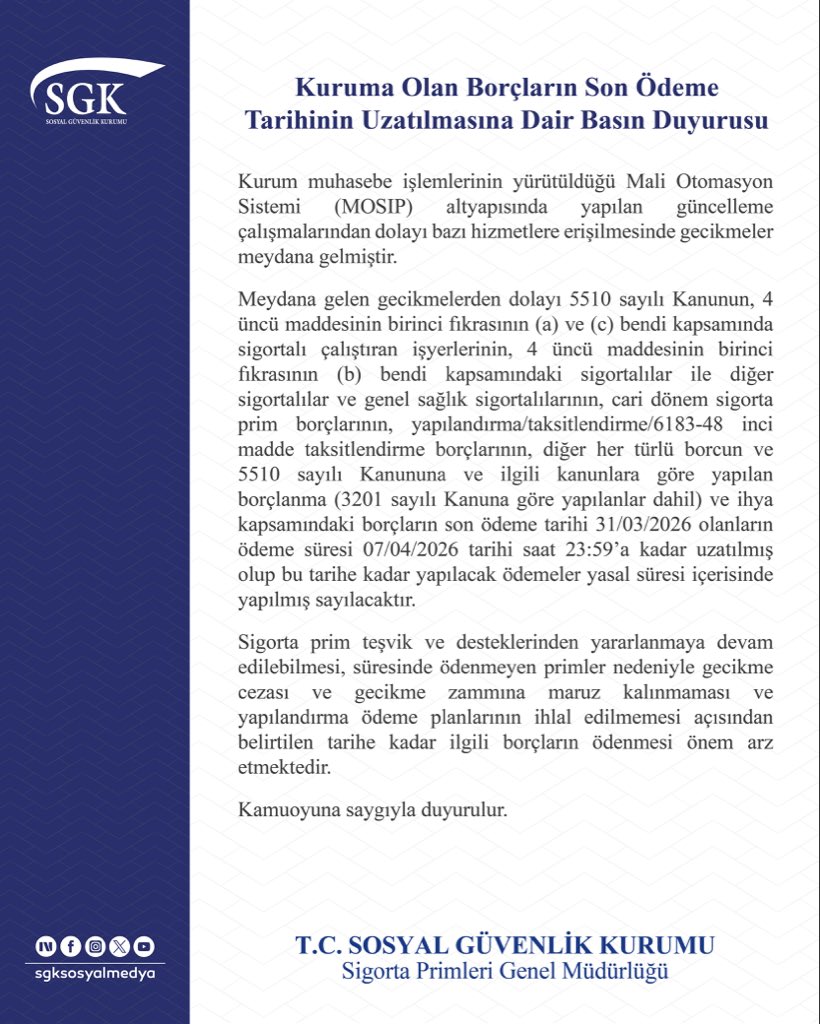 SGK, teknik aksaklık nedeniyle bugün