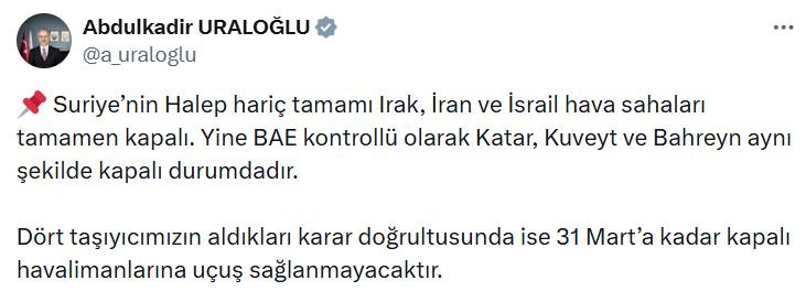 Ulaştırma Bakanı Abdulkadir Uraloğlu, İran-İsrail