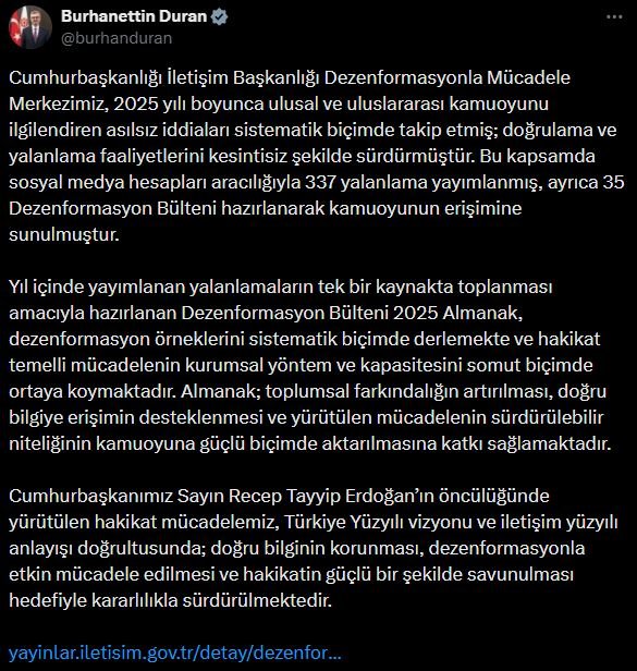İletişim Başkanı Burhanettin Duran, Dezenformasyonla
