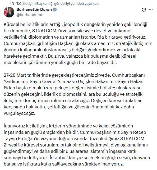 İletişim Başkanı Burhanettin Duran, İstanbul'da